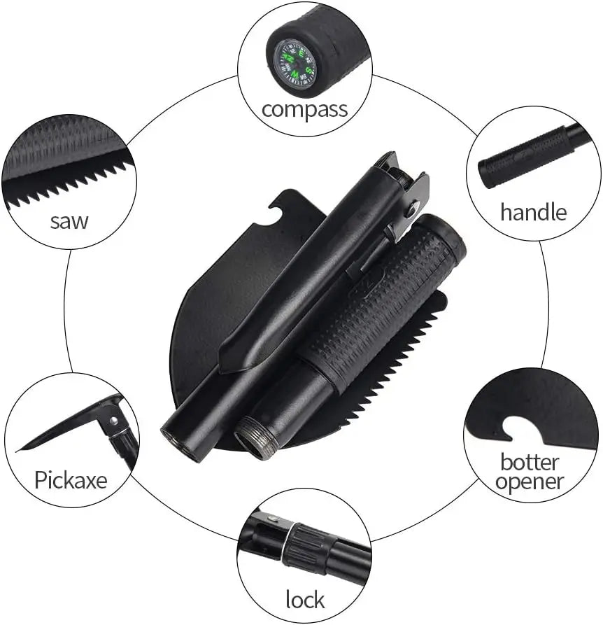 Military Small Folding Camping Shovel, Mini Compact Pickaxe with