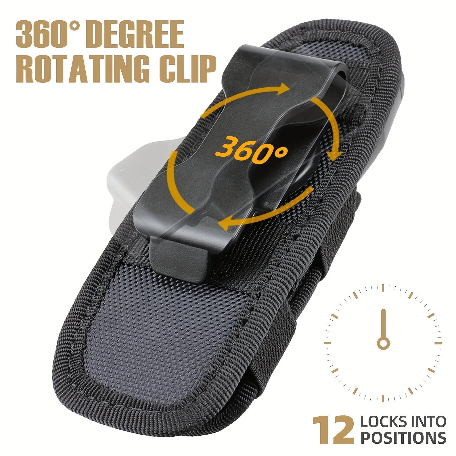 Tactical Flashlight Pouch Holster, Rotatable Holder Belt Clip Tactical