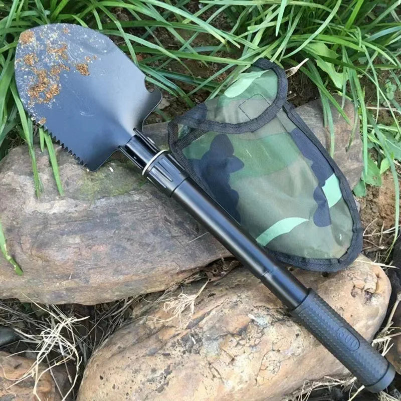 Military Small Folding Camping Shovel, Mini Compact Pickaxe with
