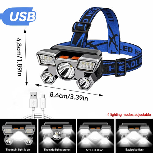 Lampe Frontale COB Haute Luminosité Rechargeable USB