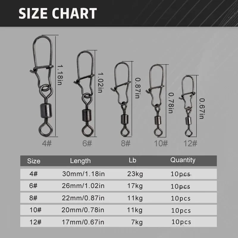 Connecteur de Pêche en Acier Inoxydable - 50pcs Roulement à Billes Pivotant