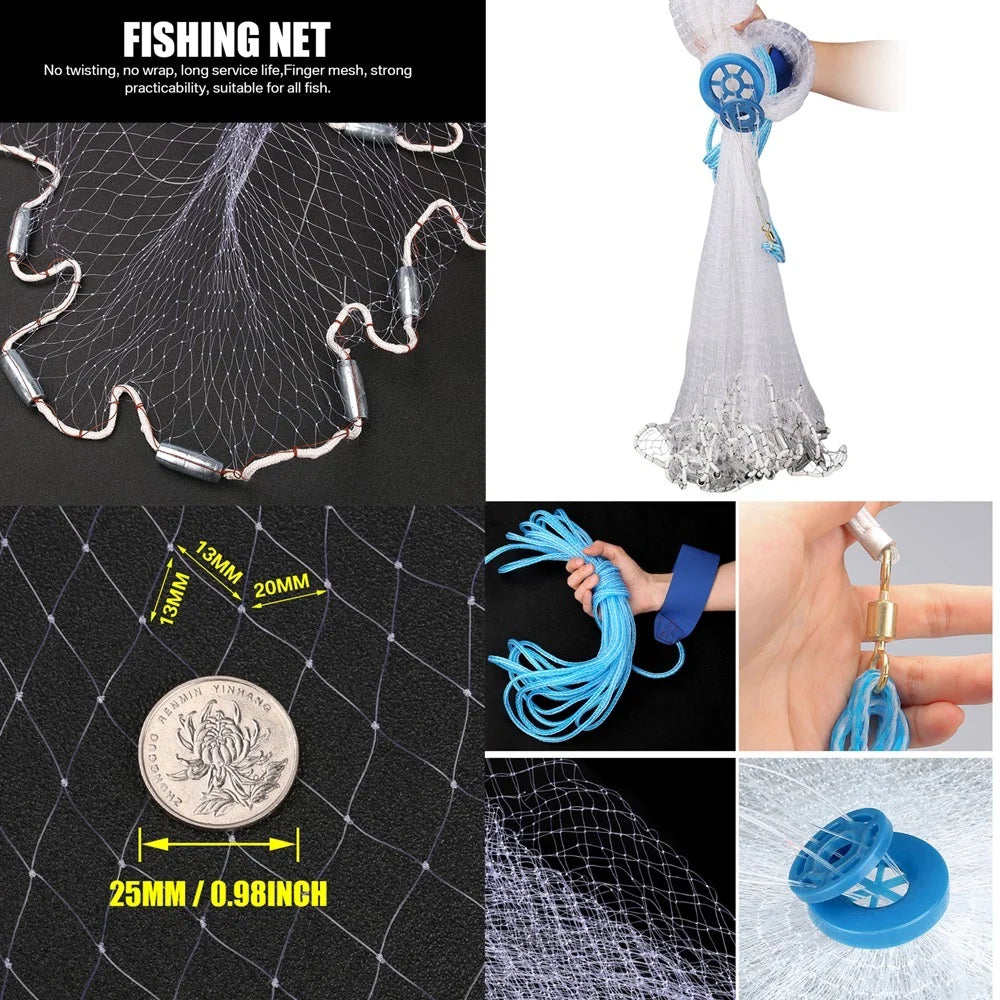American Saltwater Fishing Cast Net 3ft Radius with Heavy Duty Zinc