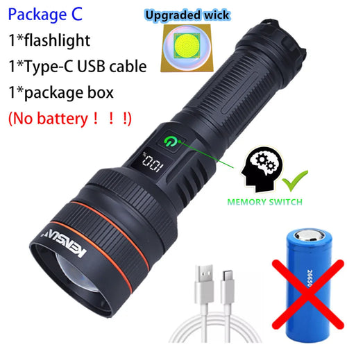 Bright Spotlight Long Range LED Flashlight Type-C Charging Strong