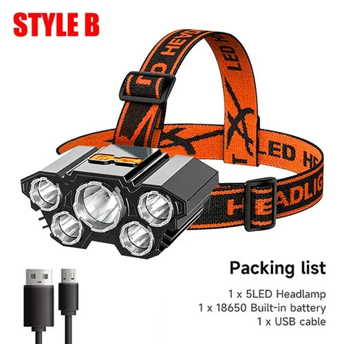 High Powerful USB Rechargeable Head Flashlight for Fishing Led
