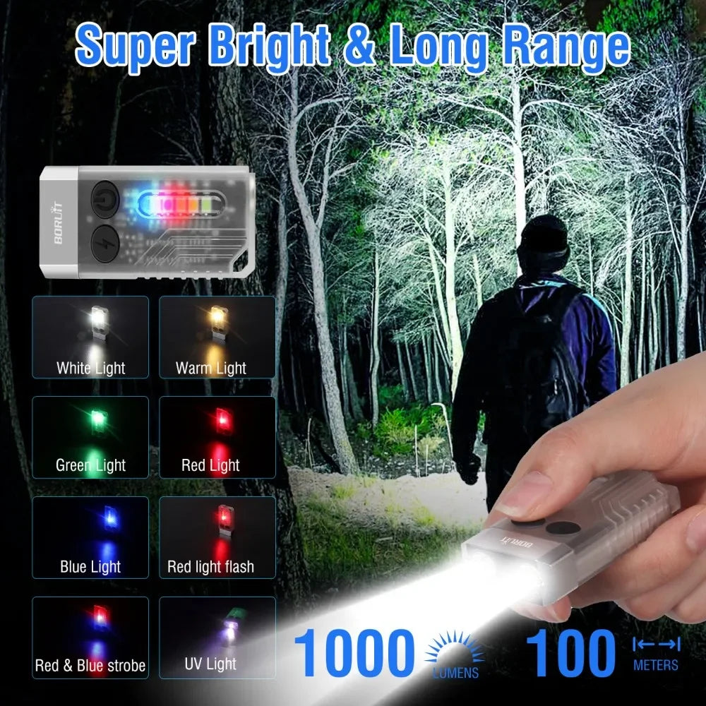 BORUiT V10 EDC Keychain LED Fluorescence Flashlight Type-C
