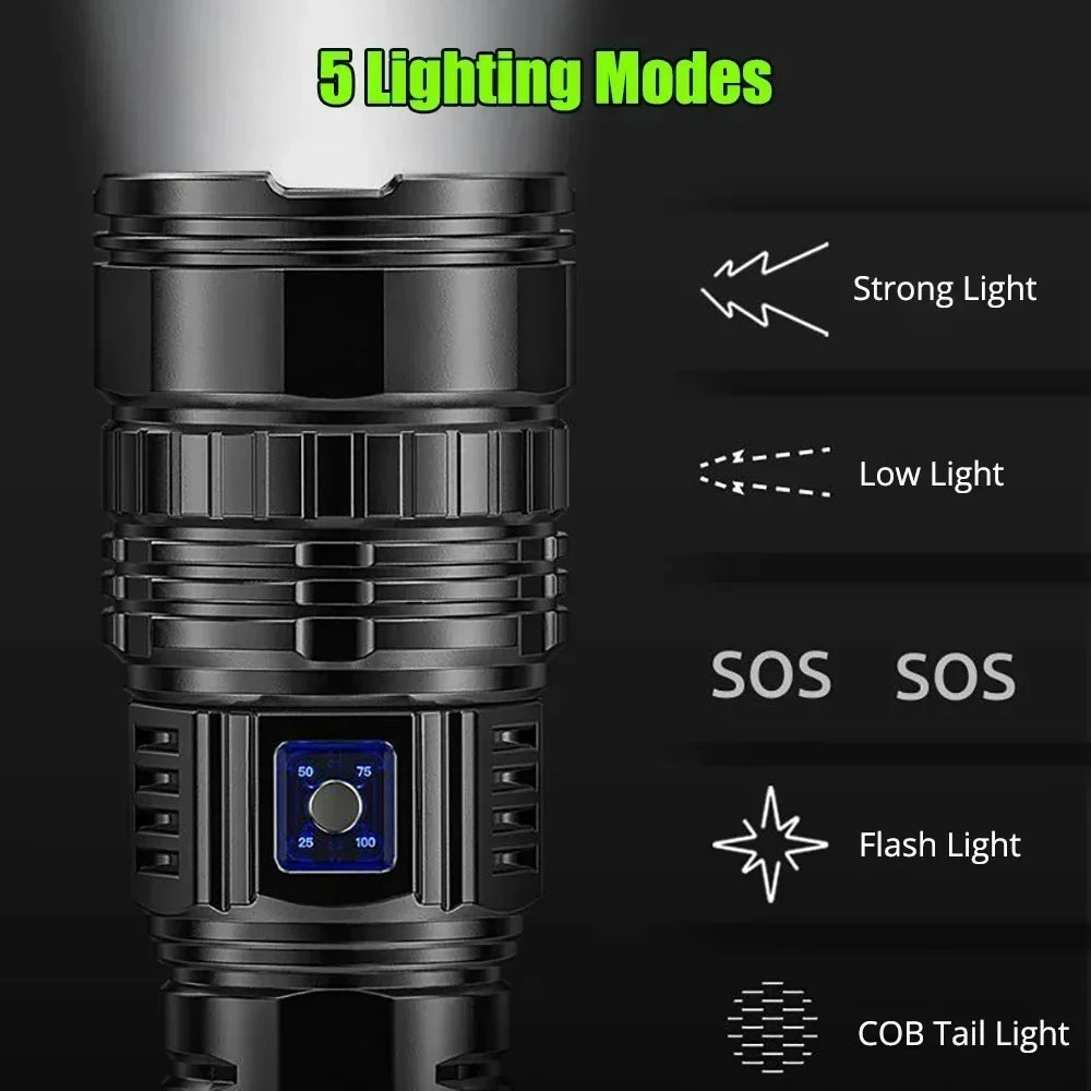 Ultra Bright LED Flashlight Powerful Tactical Torch 15000mah Built-in