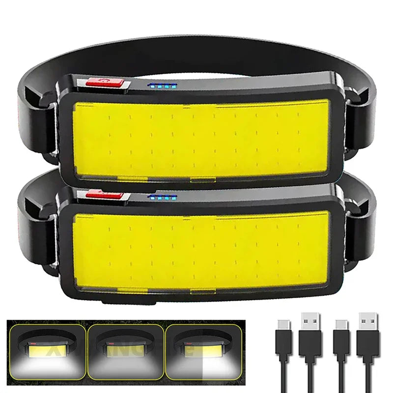 Lumière Éclairante - Lampe Frontale LED COB Rechargeable Type-C avec Batterie Intégrée
