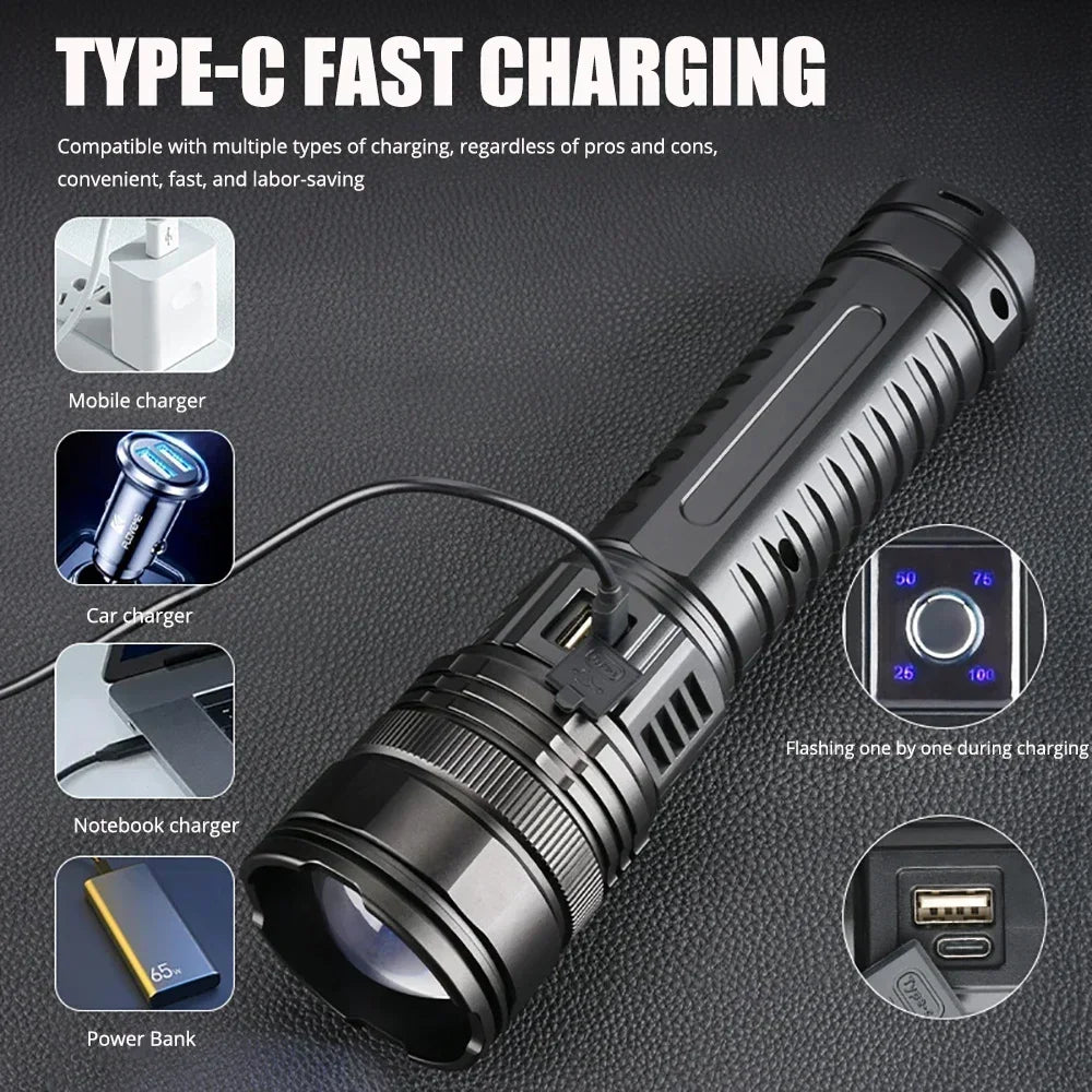 Ultra Bright LED Flashlight Powerful Tactical Torch 15000mah Built-in