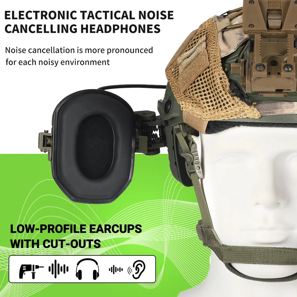 Active Helmet Mounted Earmuffs For Shooting Electronic Hearing