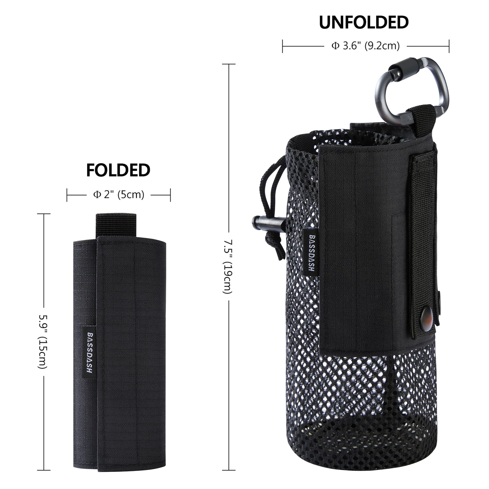 Bassdash Water Bottle Pouch with Molle Straps Belt Clip Carabiner