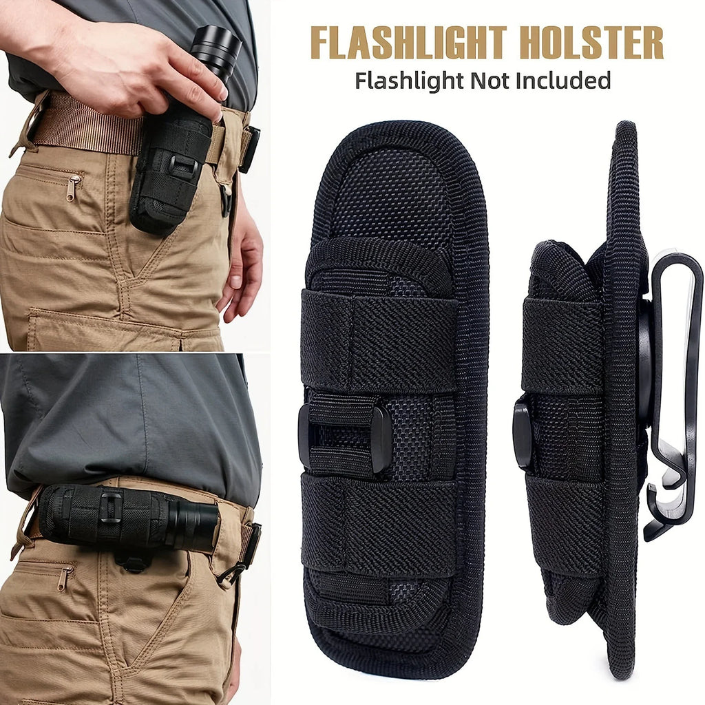 Tactical Flashlight Pouch Holster, Rotatable Holder Belt Clip Tactical