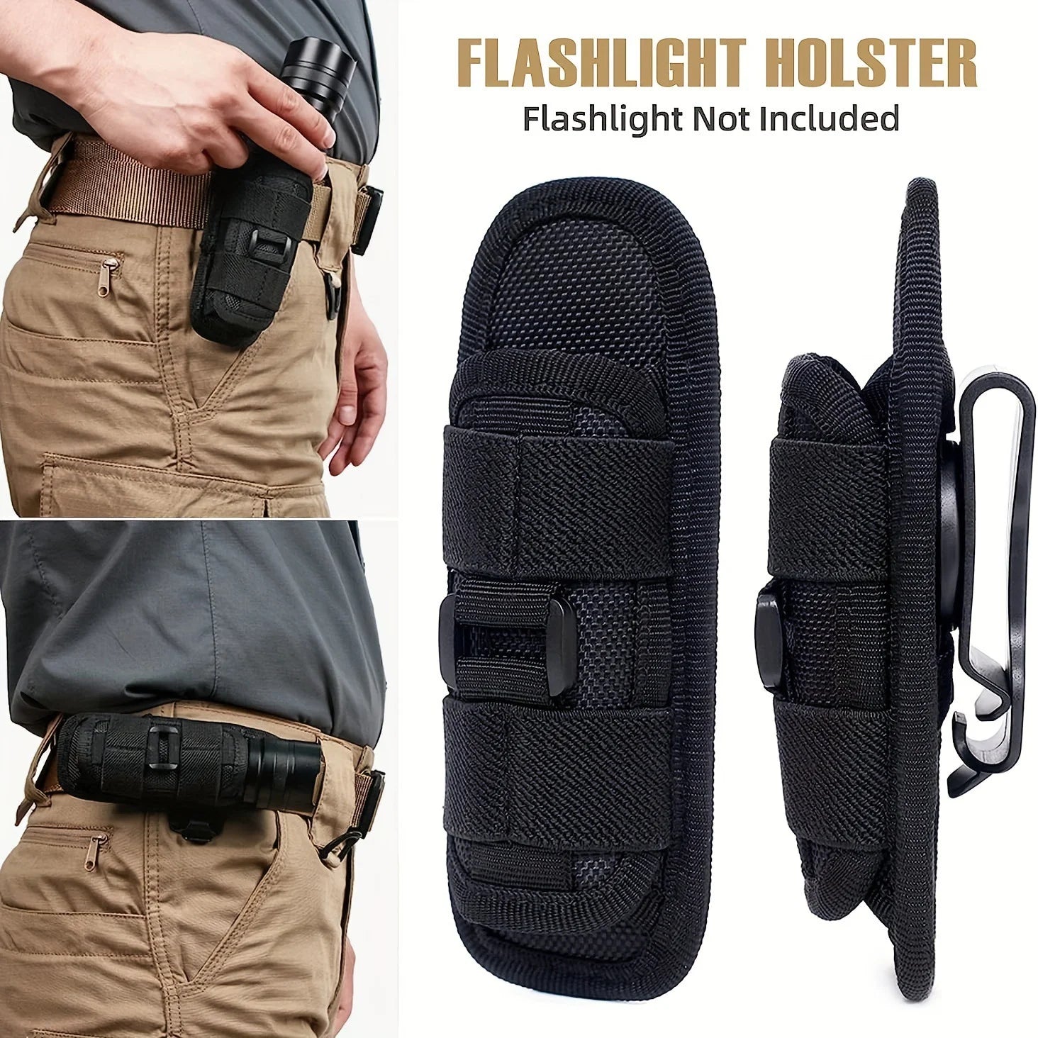 Tactical Flashlight Pouch Holster, Rotatable Holder Belt Clip Tactical