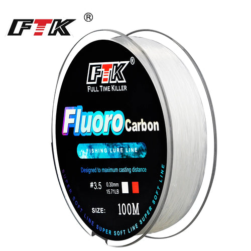 FTK Fil de Pêche Fluorocarbone 100M 0.14-0.5mm 4.13-34.32LB - Résistance et Précision