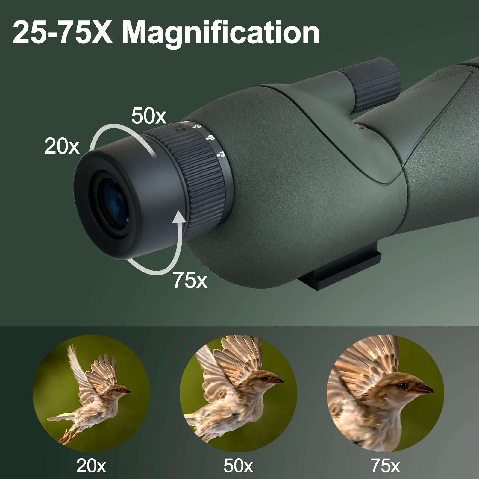 25-75x60 Telescope Spotting Scope Powerful Zoom Monocular FMC BAK4