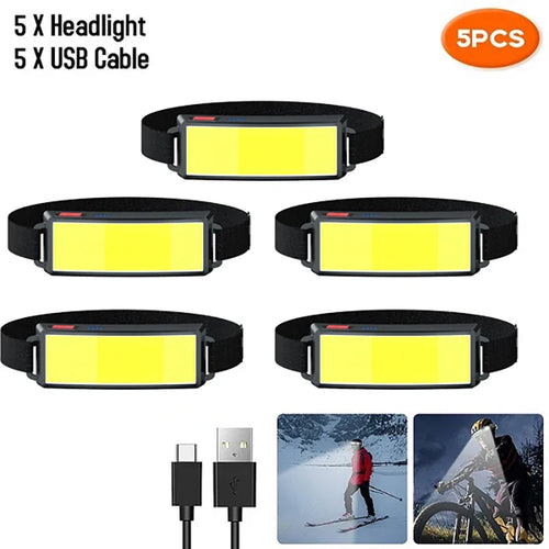 Lumière Éclairante - Lampe Frontale LED COB Rechargeable Type-C avec Batterie Intégrée