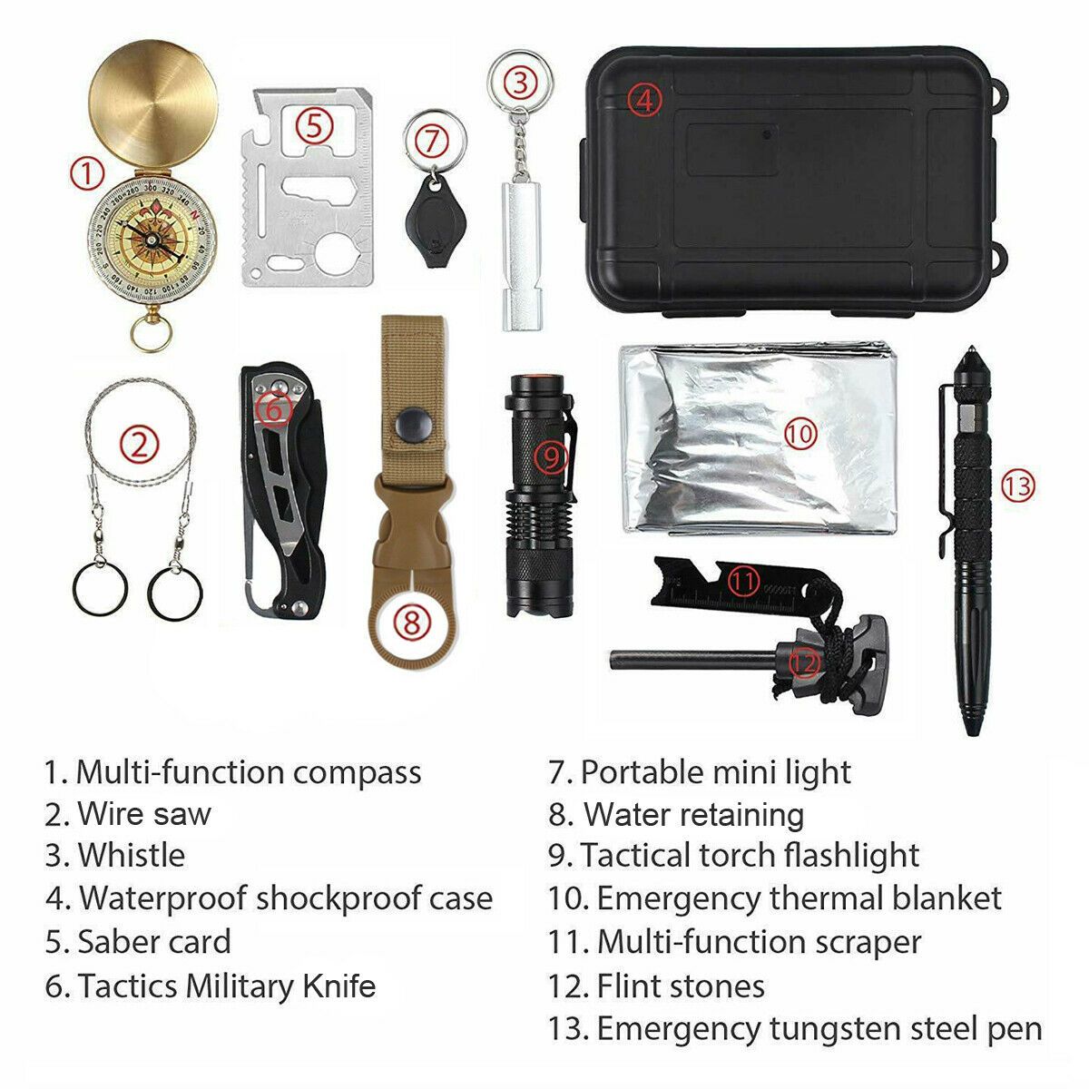 Kit de Survie Extérieur 14 en 1 pour Camping et Aventure